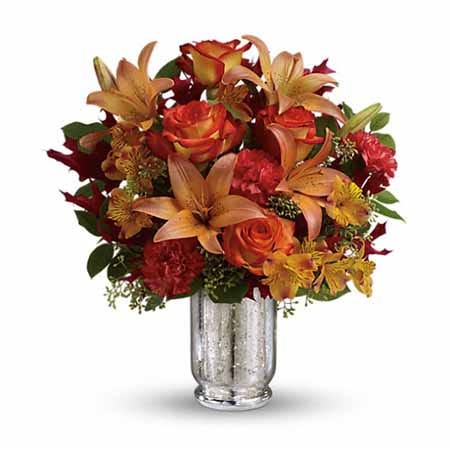 Orange carnations from sendflowers with orange lilies and free flowers delivery
