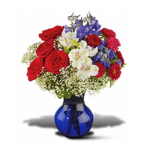 Red white and blue flower bouquet 4th of July flower arrangement delivery