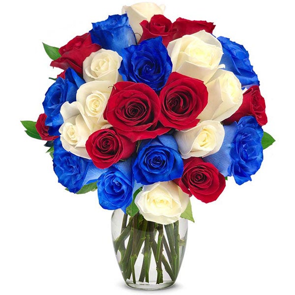 Two Dozen Patriotic Red, White, & Blue Roses at Send Flowers
