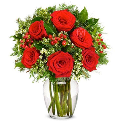 Red Rose and Berry Winter Bouquet 