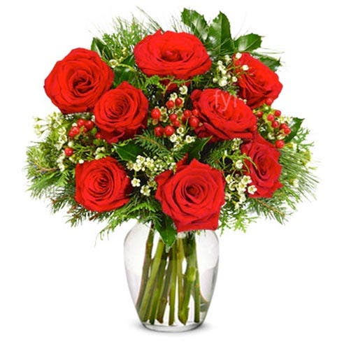 Red Rose and Berry Winter Bouquet - Premium