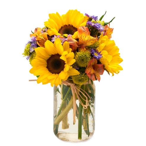 Sunflower Mason Jar Bouquet at Send Flowers