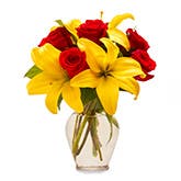 Yellow Lily Red Rose Bouquet