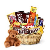 teddy bear with chocolate basket