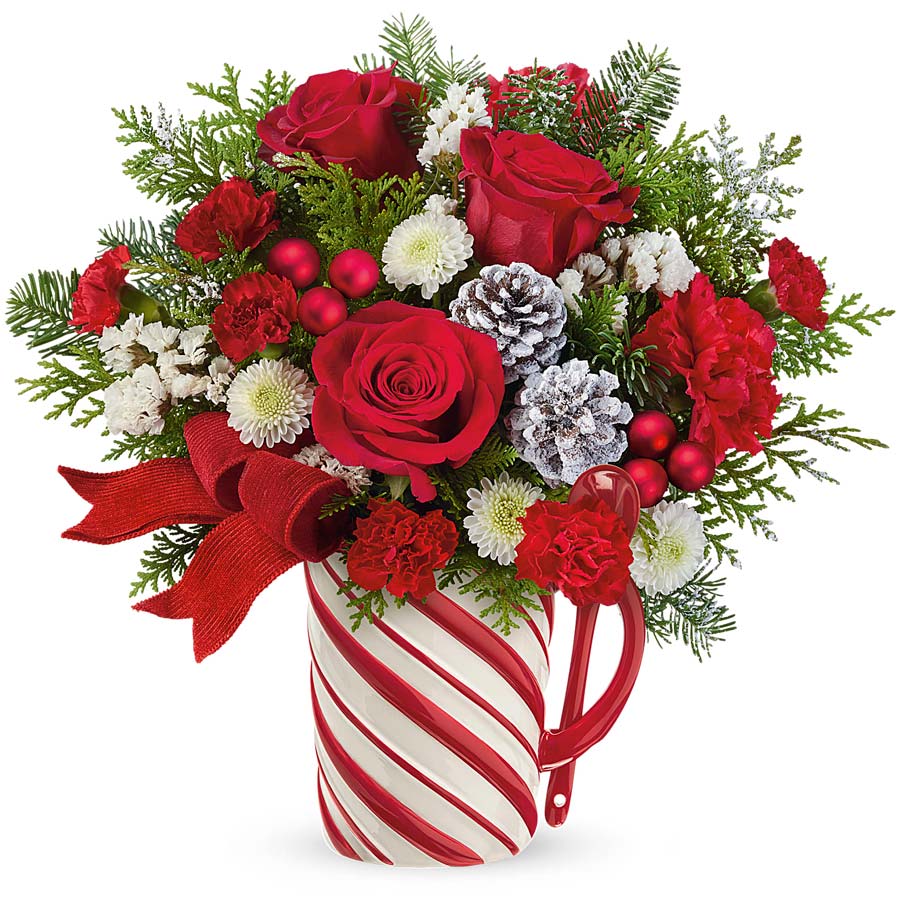 Simply Festive Candy Cane Christmas Bouquet at Send Flowers