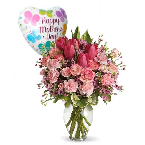 Mother's Pink Tulip Bouquet And Balloon