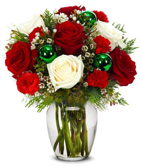 Christmas flower bouquet with roses and carnations