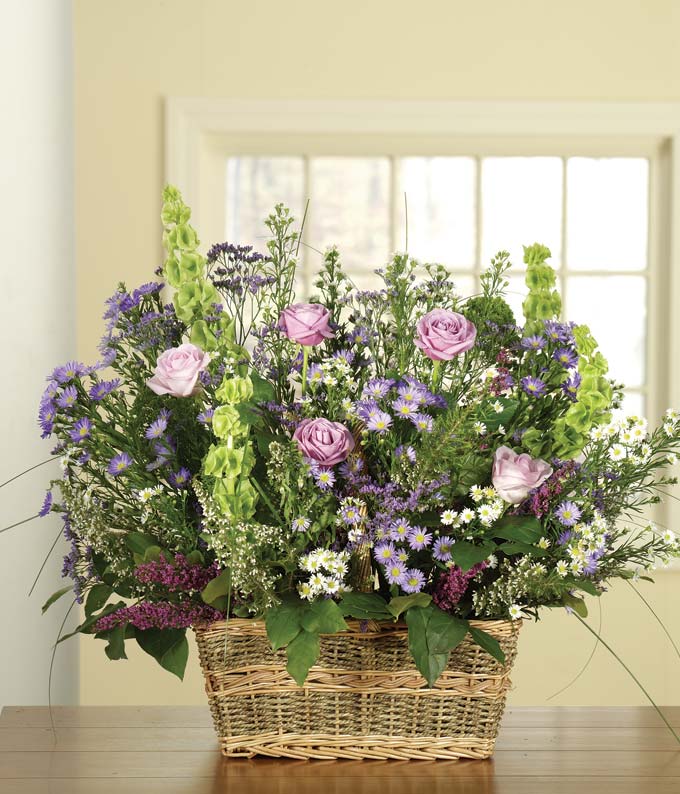 Lavender Roses, Bells of Ireland & Purple Monte Cassino Spra