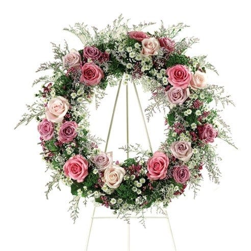 Pink, Lavender & White Roses Standing Wreath			