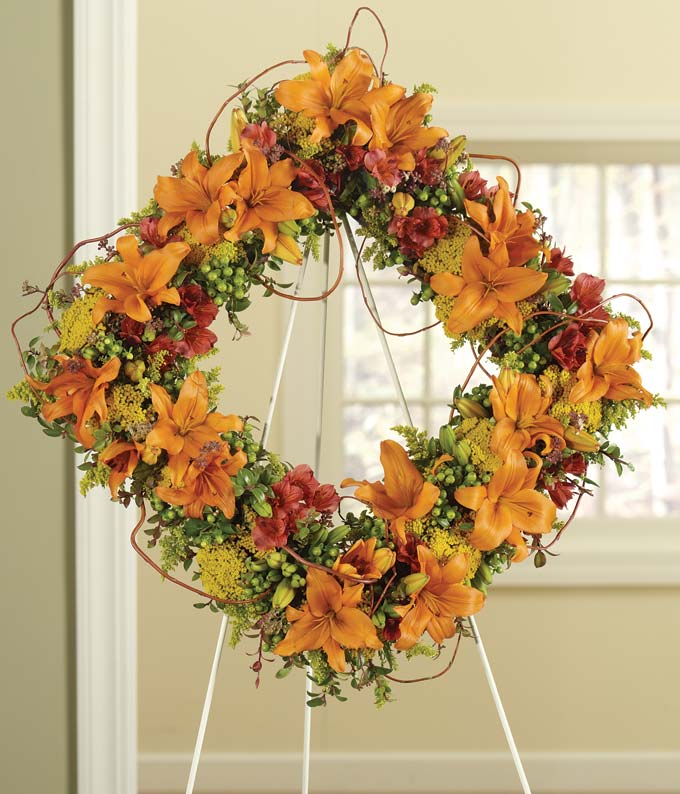 Orange Asiatic Lilies & Red Alstroemeria Wreath					