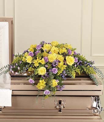 Yellow Roses, Alstroemeria & Purple Carnations Casket Spray			