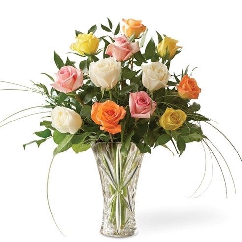 Long Stem One Dozen Mixed Roses in Lenox Vase