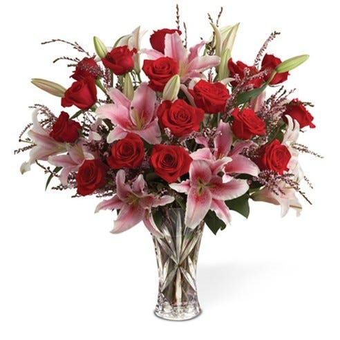 Long Stem Rose and Lily Elegance in Lenox Vase