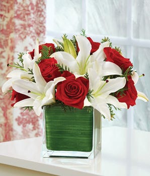 Holiday Red Rose and Lily Modern Bouquet