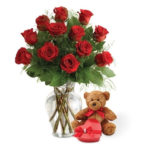 Red Rose Bundle with Chocolates and Teddy Bear