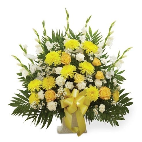 Yellow & White Sympathy Floor Basket at Send Flowers