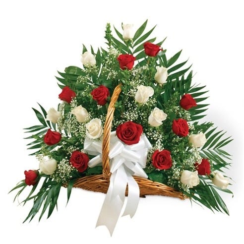 Red & White Rose Fireside Basket