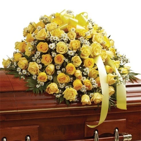 Yellow & White Rose Half Casket Cover