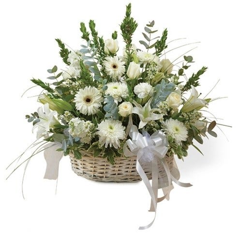 White Large Sympathy Arrangement In Basket
