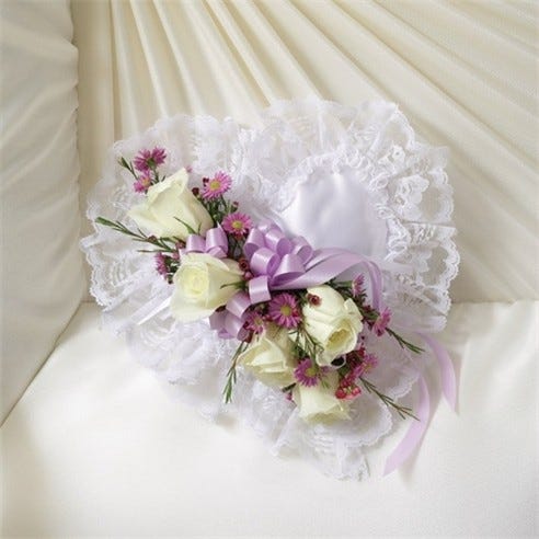 Lavender & White Satin Heart Casket Pillow