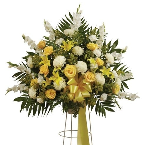 Yellow & White Sympathy Standing Basket