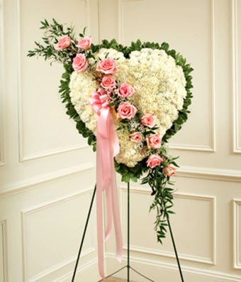 Solid White Standing Heart With Pink Rose Break at Send Flowers