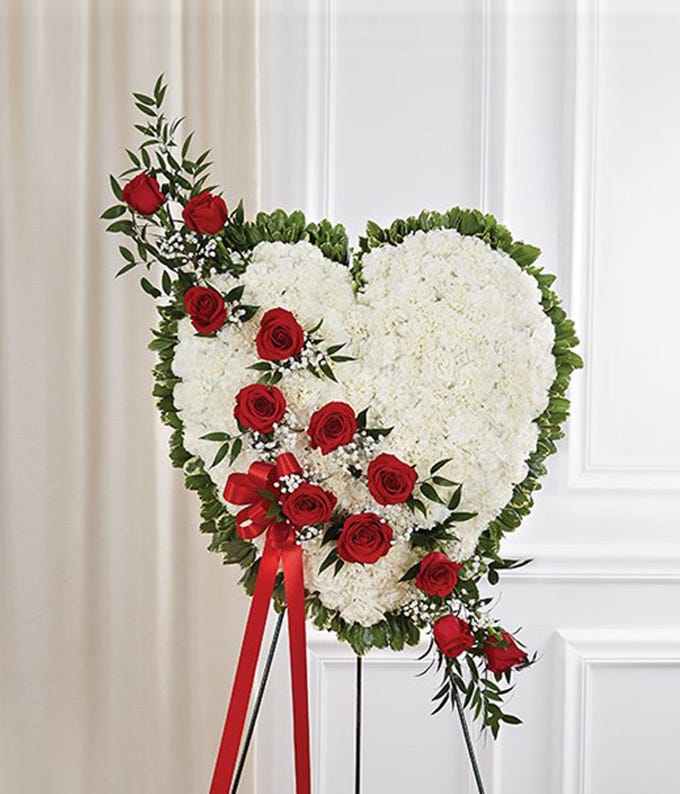 Solid White Standing Heart With Red Rose Break