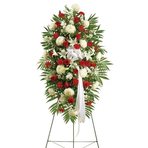 Red & White Sympathy Standing Spray