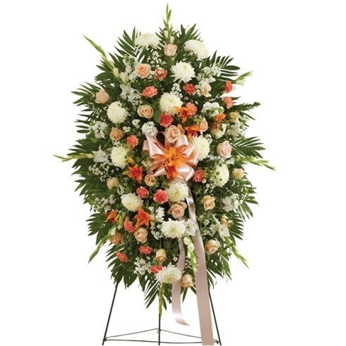 Peach, Orange & White Sympathy Standing Spray
