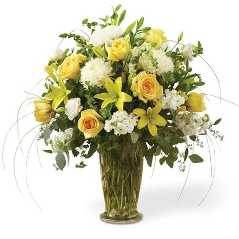 Yellow & White Large Sympathy Vase Arrangement