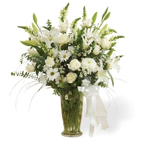 Large White Sympathy Vase Arrangement