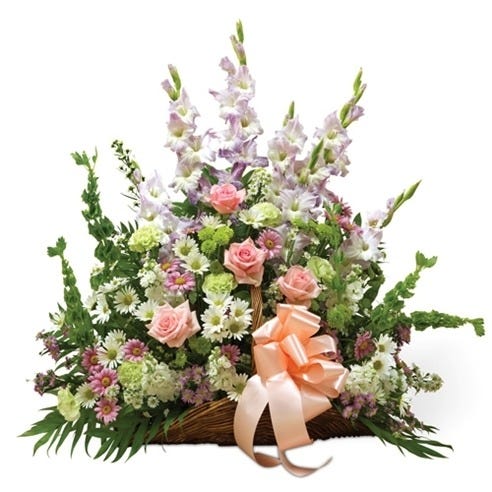 Multicolor Pastel Mixed Flower Fireside Basket