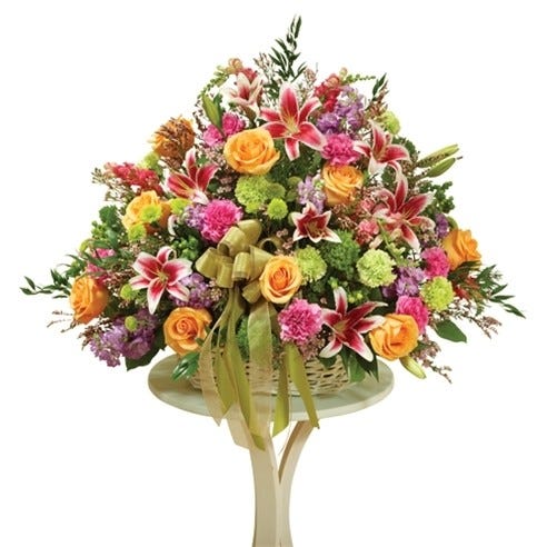 Multicolor Flower Sympathy Arrangement In Basket