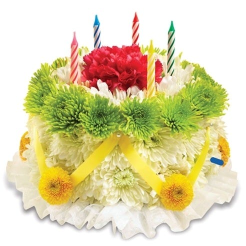 Birthday Flower Cake -Green and Yellow