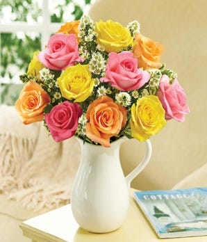 Mixed Spring Roses in a Pitcher