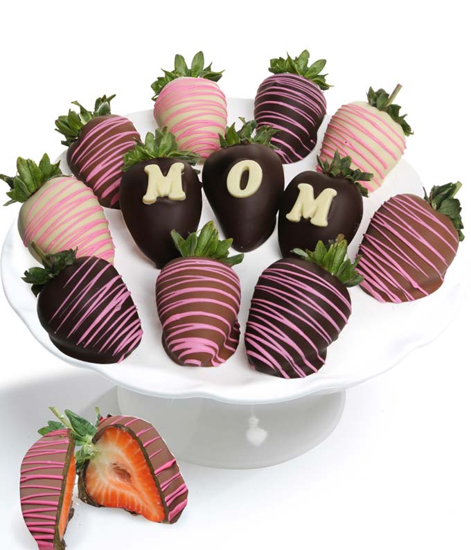 12 Pieces Mom Themed Chocolate Covered Strawberries