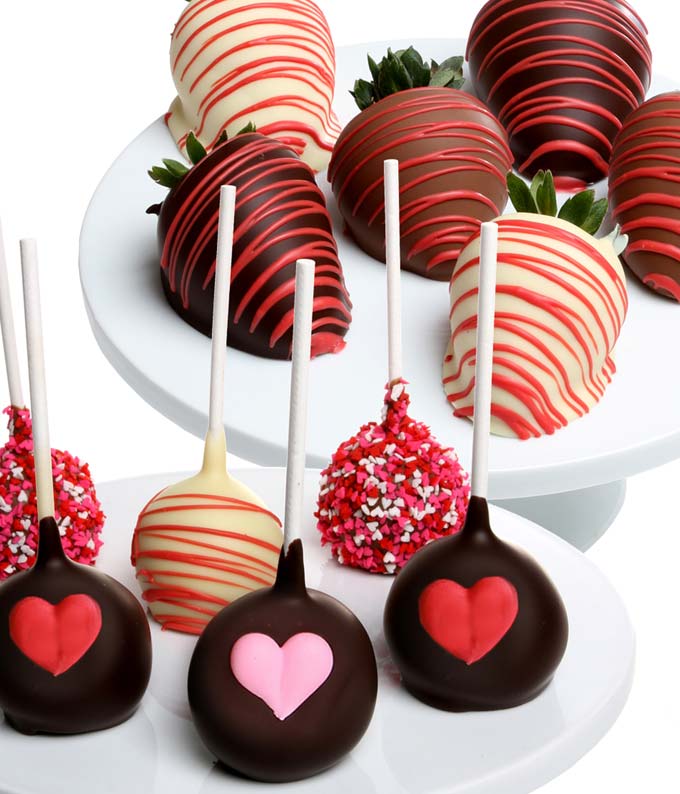 Valentine's Cake Pops & Chocolate Strawberries - 12 Pieces