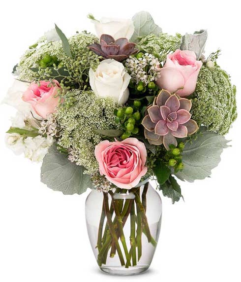 Soft Succulent and Rose Bouquet