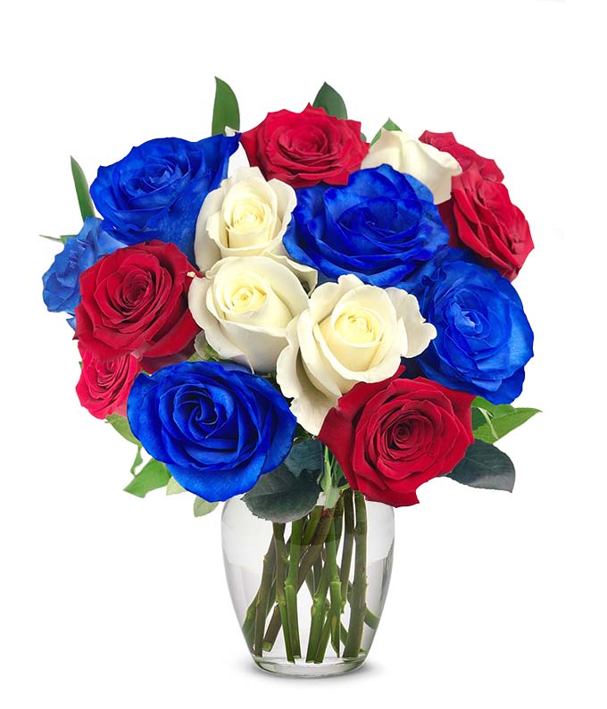 One Dozen Patriotic Red, White, & Blue Roses