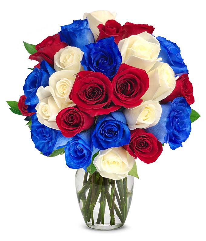 Two Dozen Patriotic Red, White, & Blue Roses