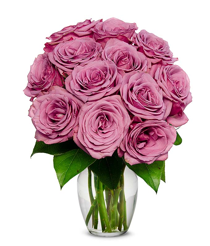 12 Pieces Lavender Roses with Included Card Packed in a Box Vase  is Optional