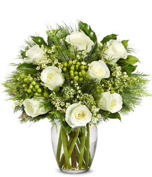 Snow White Christmas Rose Bouquet - Premium