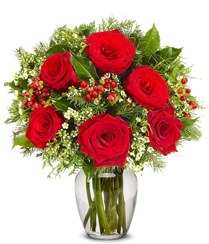 Red Rose and Berry Winter Bouquet