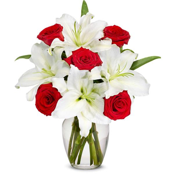 white lily and box of roses delivery at send flowers, lilies and roses in a box