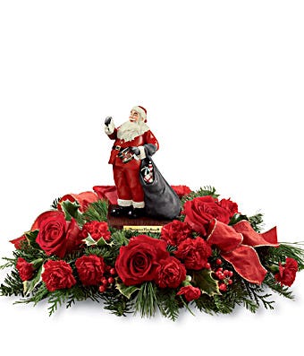 Norman Rockwell Christmas Centerpiece with red roses