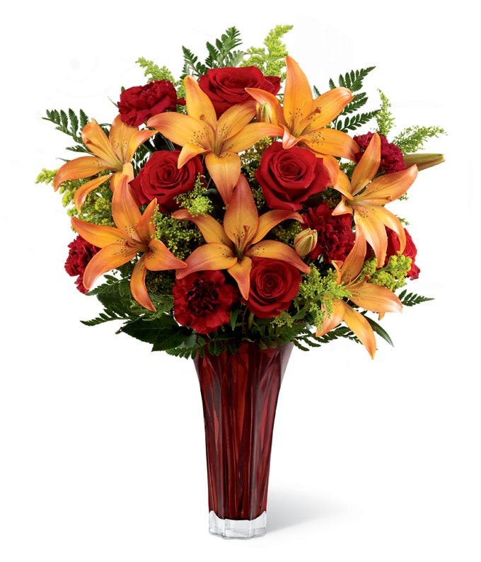 Flower delivery california available with an red rose and ornage lily bouquet