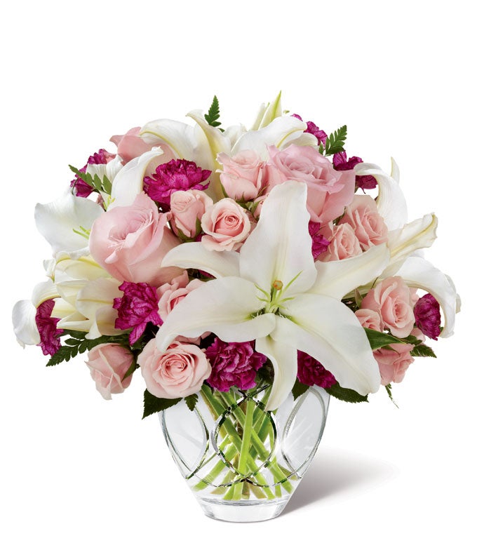 white lilies and pink roses bouquet