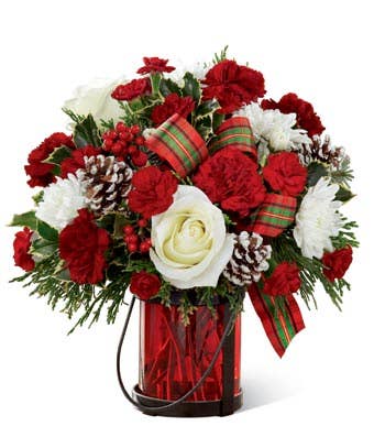 Red christmas holiday bouquet with hypericum berries 