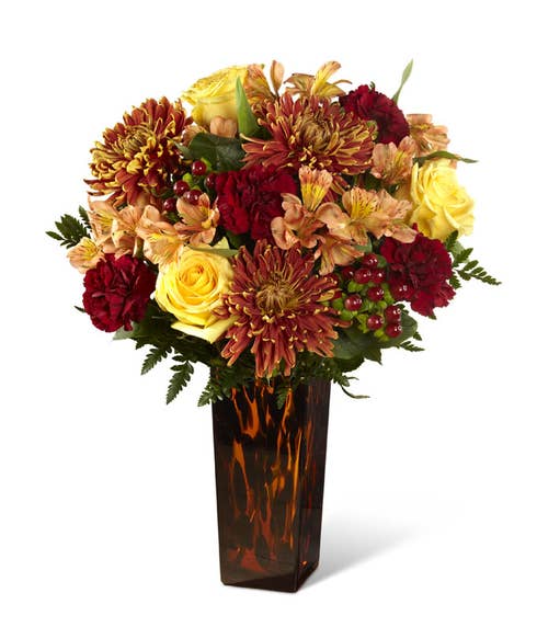 Brown flower bouquet with cheap fall flowers and brown chrysanthemums