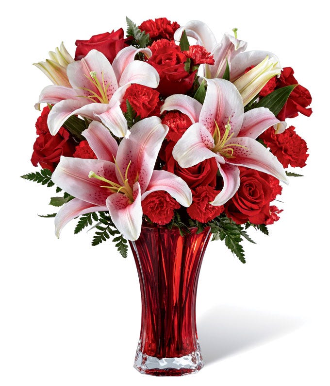 Valentine flowers and red roses flowers for valentines day flower delivery in a lily bouquet